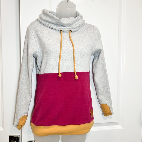 Sweaters - & Colorblock Cowl Neck comfy unique Sweatershirt- Gray, Pink, and Yellow size XS